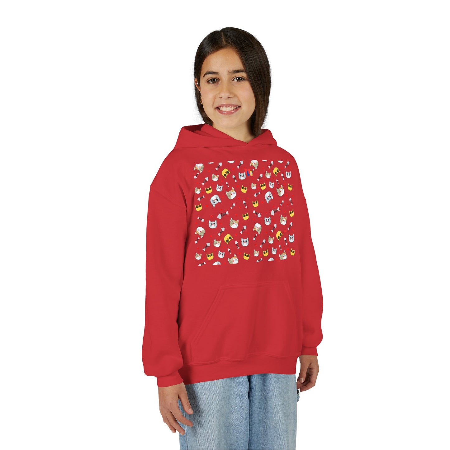 Adorable Cat Print Youth Hoodie - Perfect Gift for Young Cat Lovers!