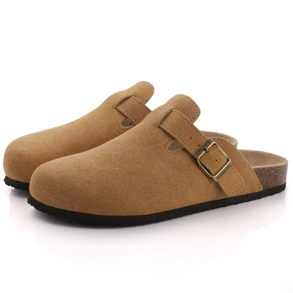 Comwarm Suede Mules Slippers - Cork Insole Sandals with Arch Support