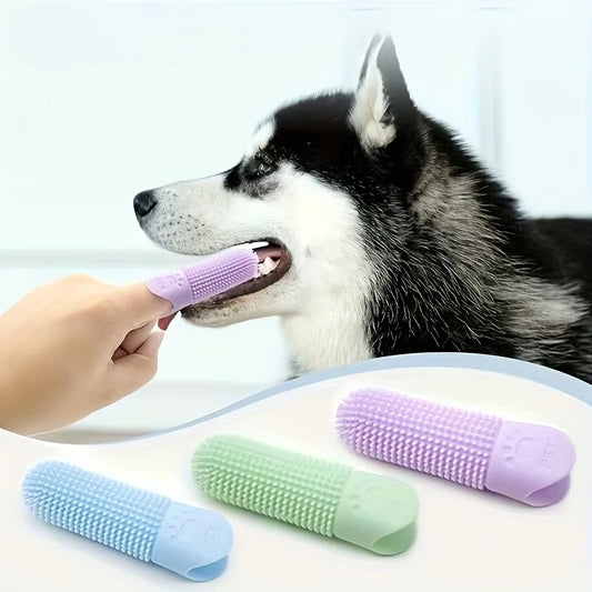 Soft Silicone Dog Toothbrush - 360° Finger Brush for Dogs & Cats