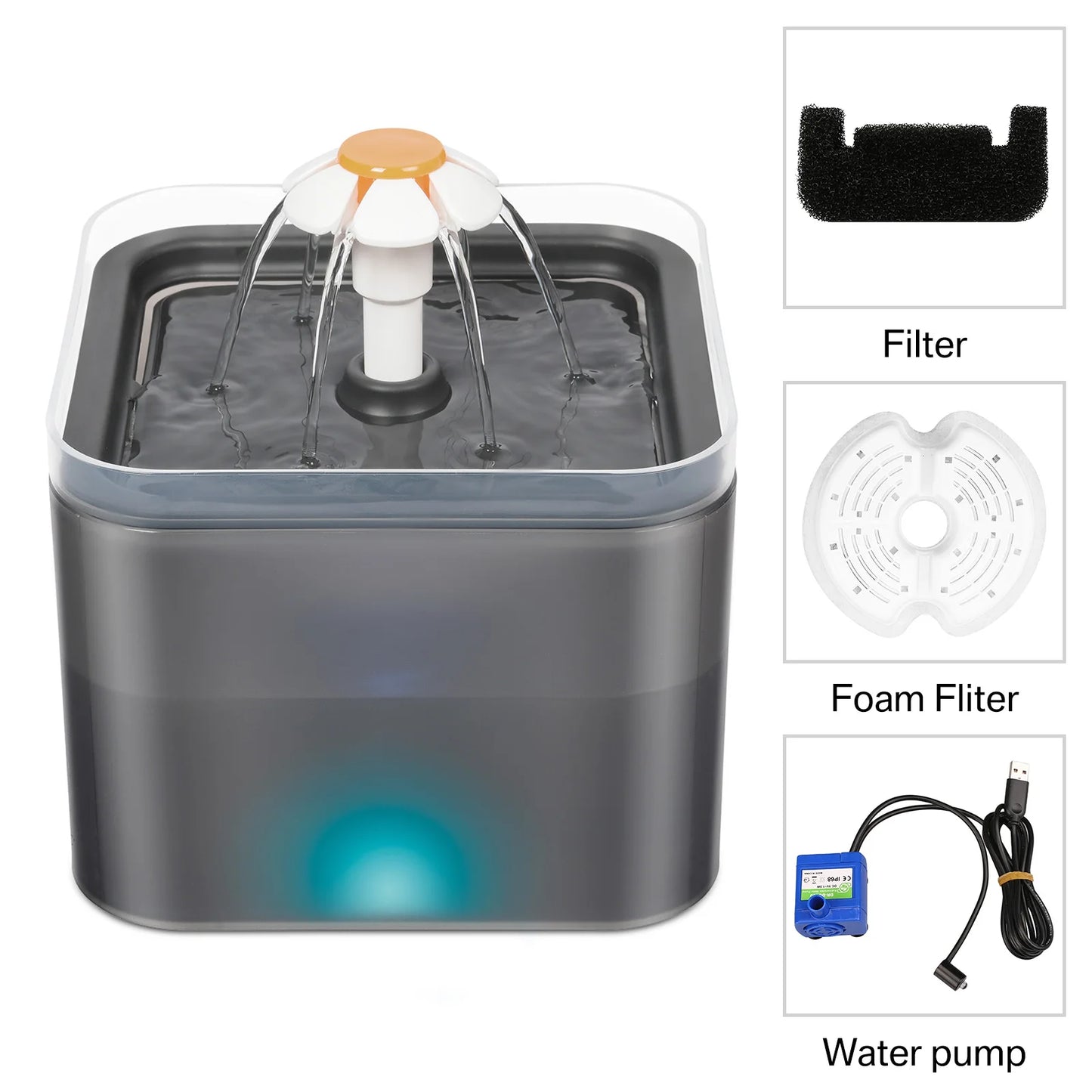 Cat Water Fountain - 2L LED Auto Filter USB Electric Pet Drinker