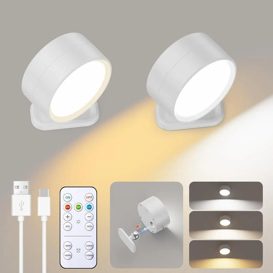 LED Magnetic Wall Sconce Lights - Rechargeable Dimmable with Remote & 360° Rotation