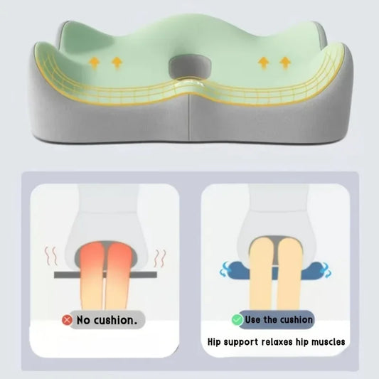 Ergonomic Memory Foam Seat Cushion - 3-Zone Lumbar Support for Office, Car & Wheelchair