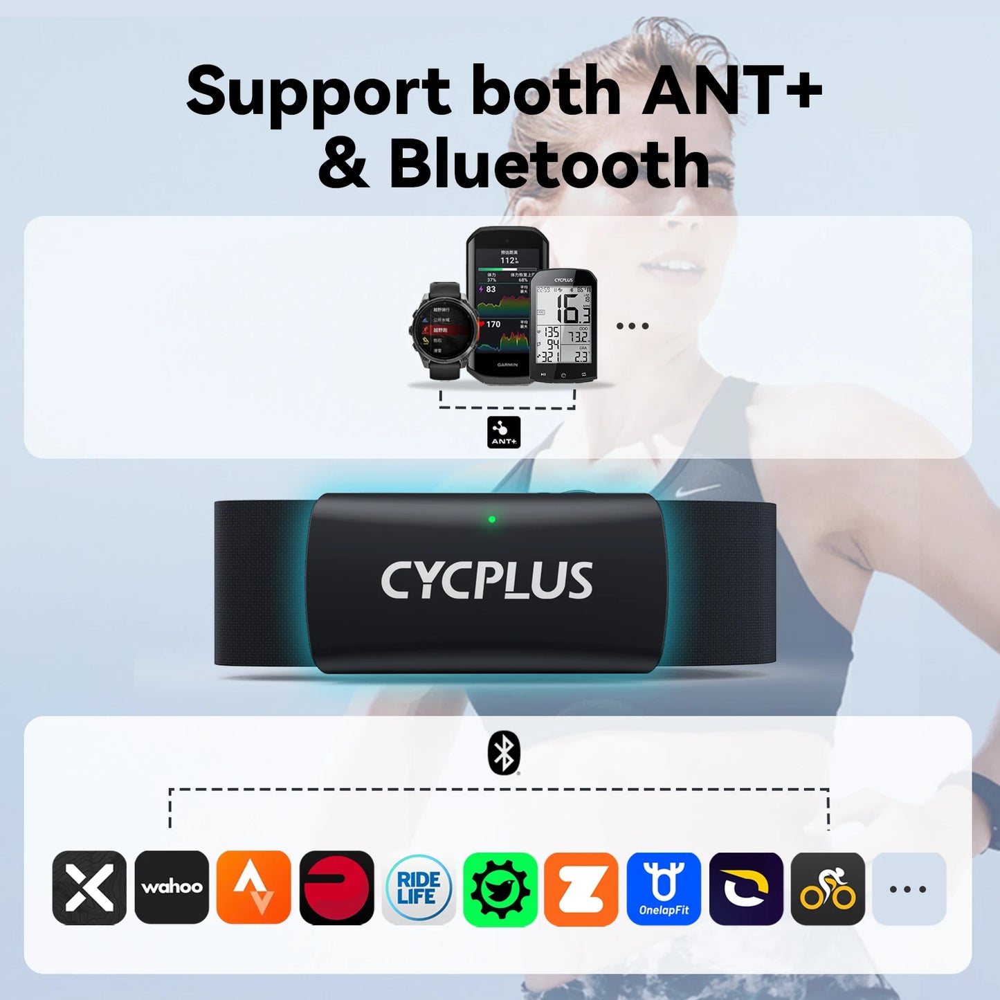 CYCPLUS H2 Heart Rate Monitor - ANT+ & Bluetooth Chest Strap