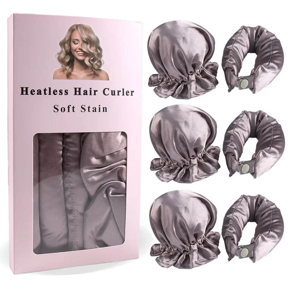 Satin Heatless Curling Rod Set - 3pc Overnight Hair Curler with Caps