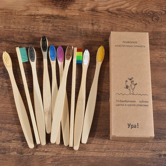 Bamboo Toothbrush Set - 10 Pack Eco-Friendly Soft Bristle