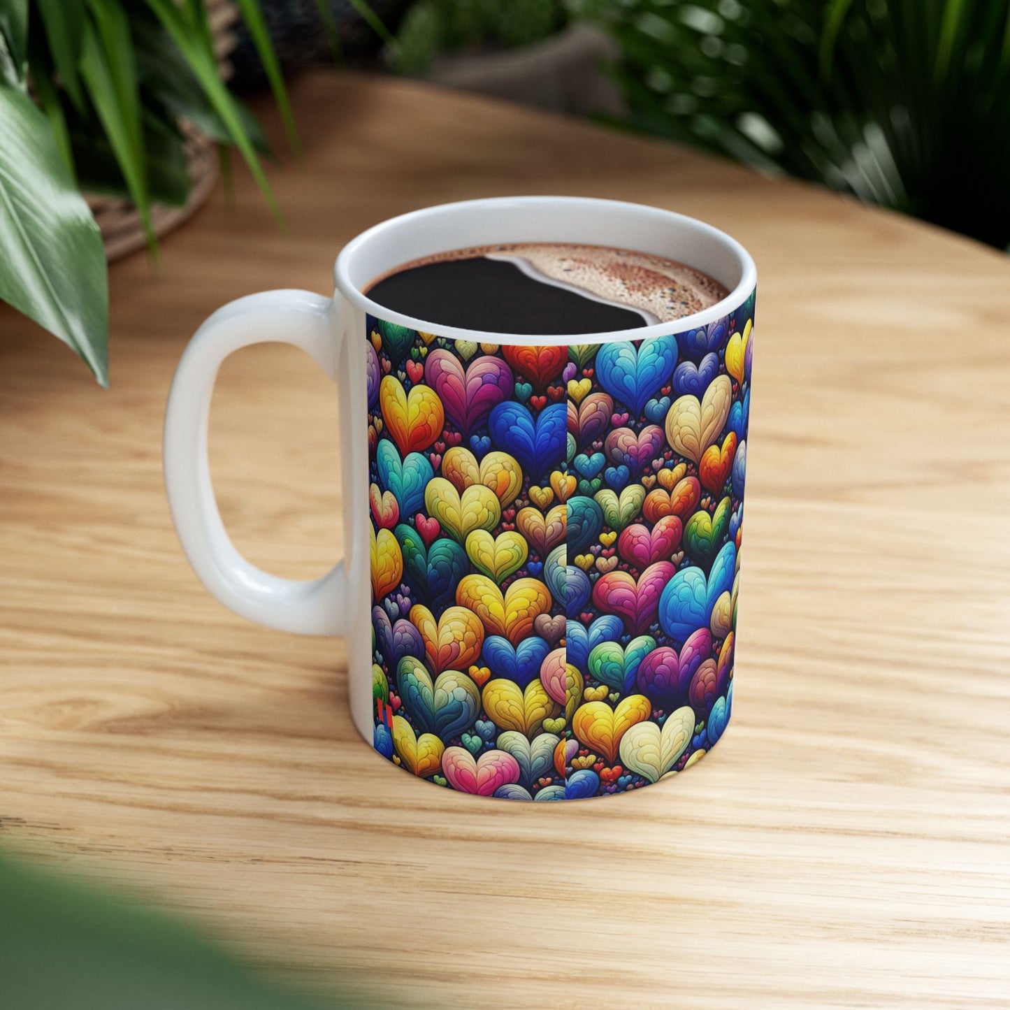 Colorful Hearts Ceramic Mug - Perfect for Coffee & Tea Lovers