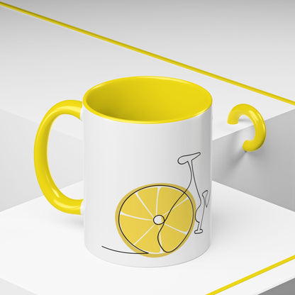 Lemon Bicycle Mug - Whimsical Coffee Cup with Black Handle