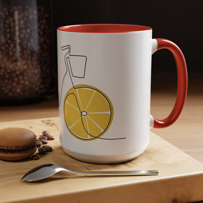 Lemon Bicycle Mug - Whimsical Coffee Cup with Black Handle