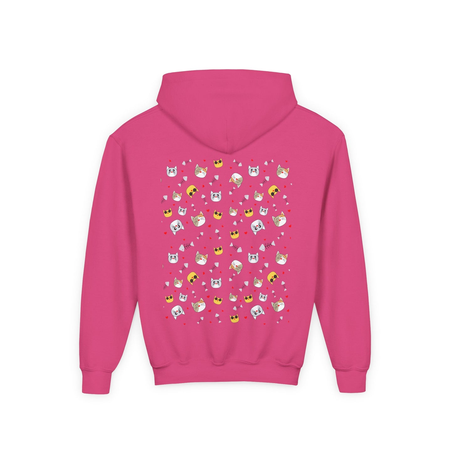 Adorable Cat Print Youth Hoodie - Perfect Gift for Young Cat Lovers!