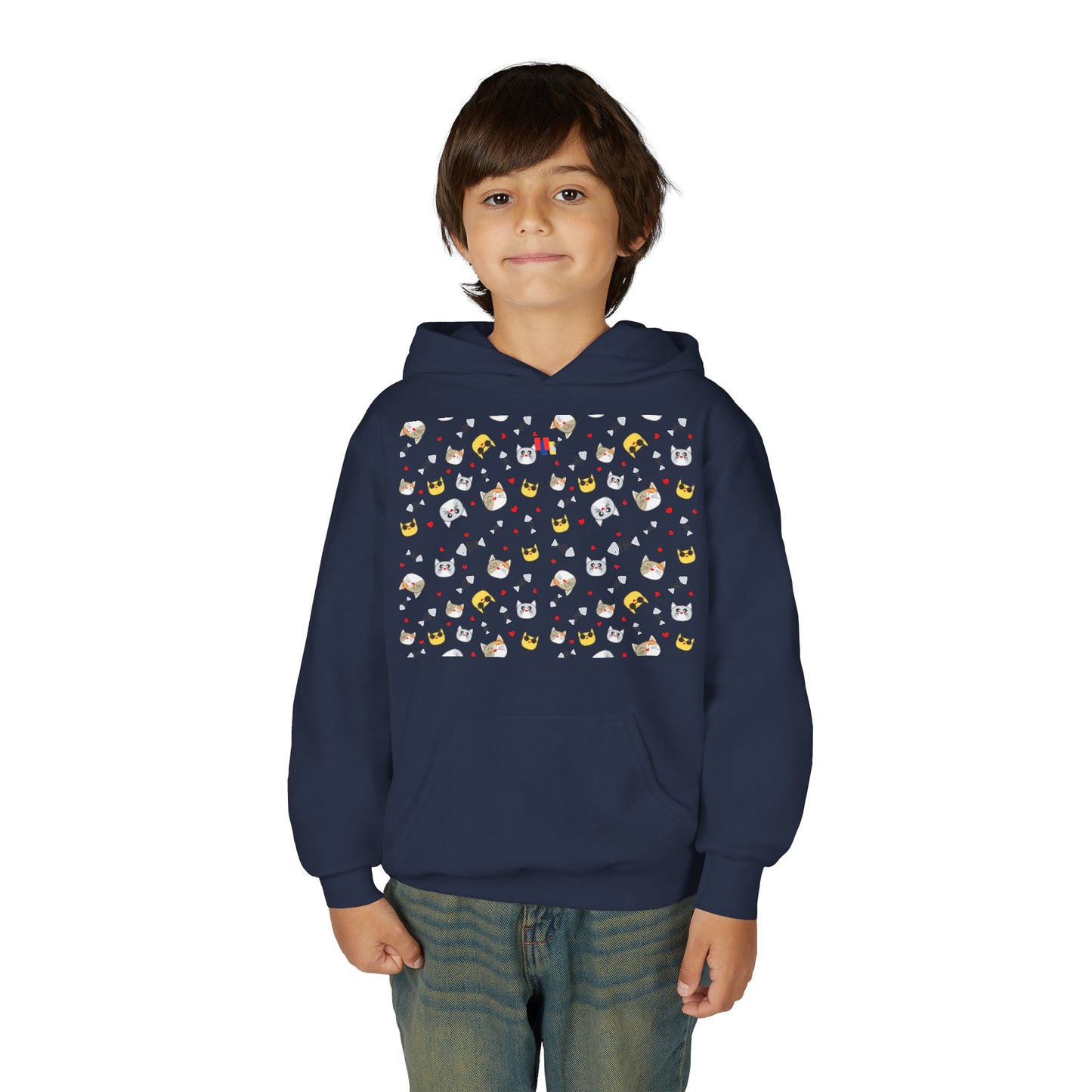 Adorable Cat Print Youth Hoodie - Perfect Gift for Young Cat Lovers!
