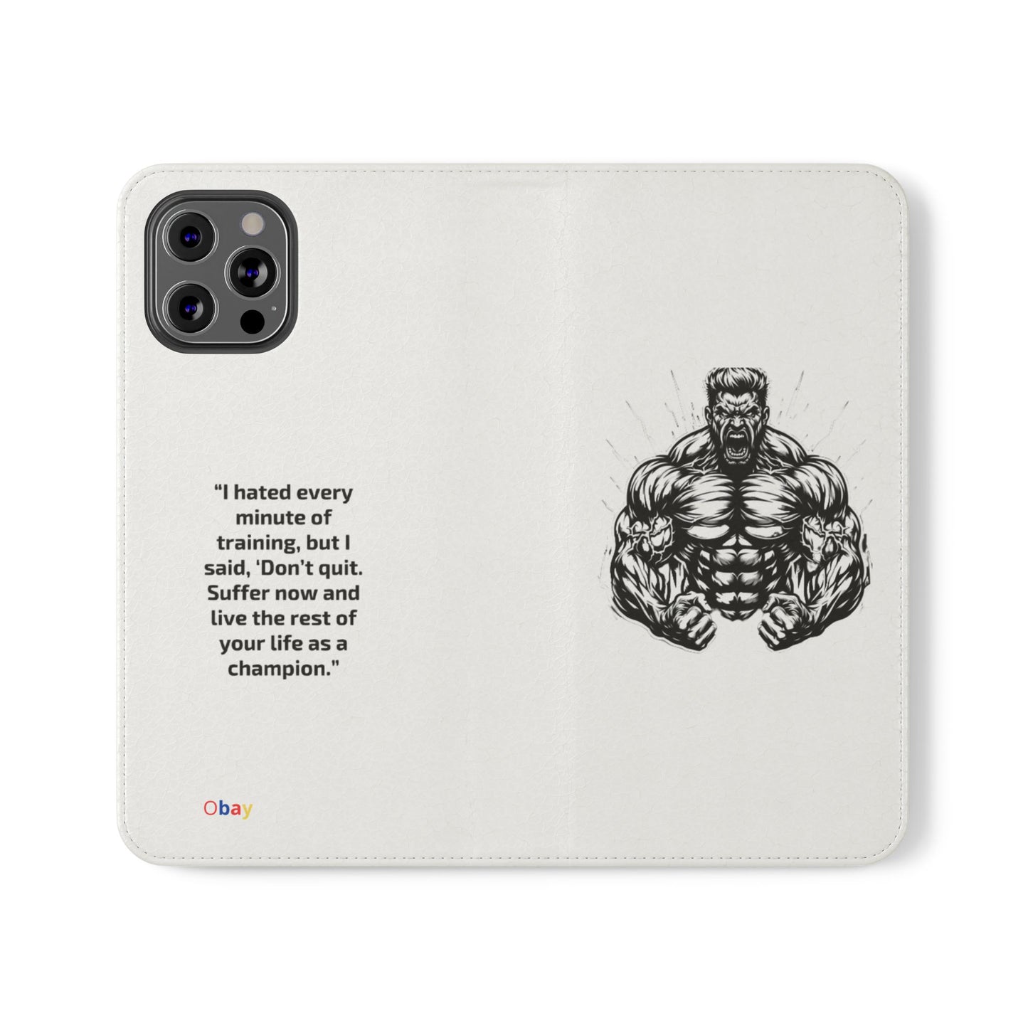Champion's Motivational iPhone Flip Case | Inspirational Quote Phone Accessory for Fitness Enthusiasts