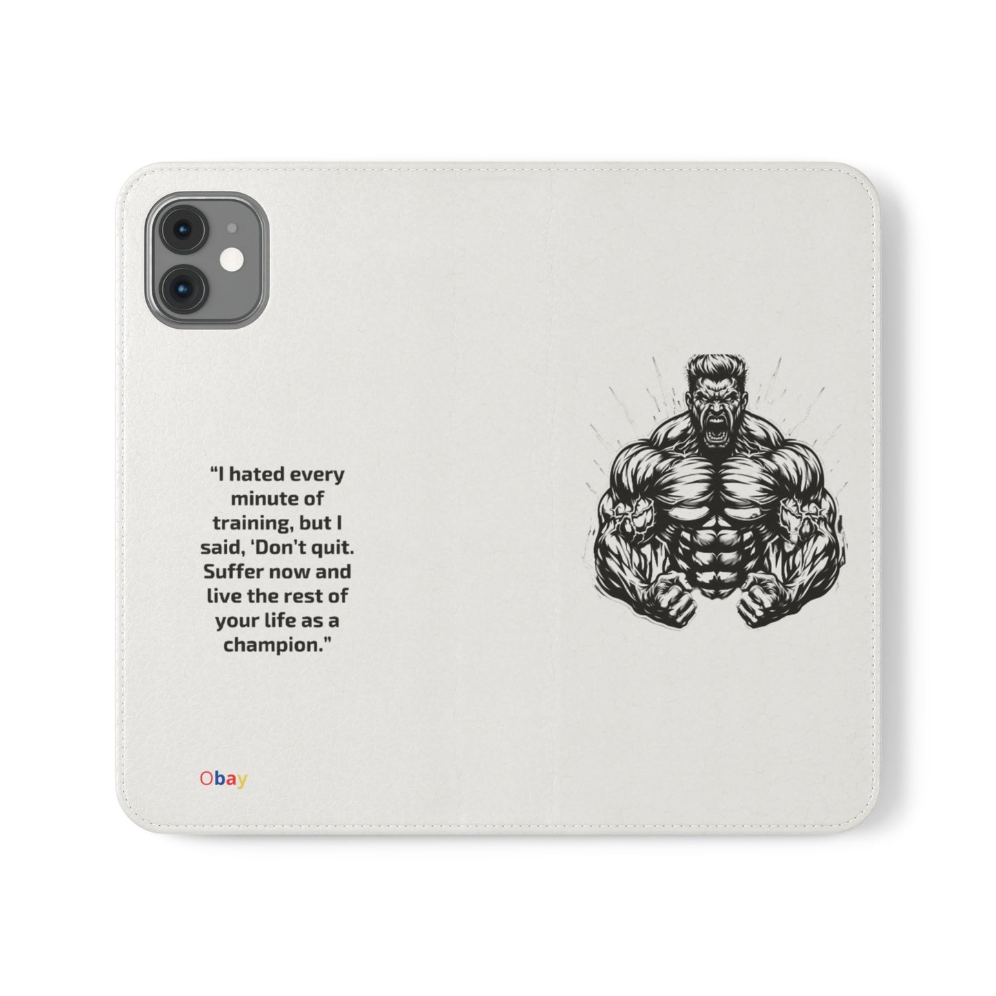 Champion's Motivational iPhone Flip Case | Inspirational Quote Phone Accessory for Fitness Enthusiasts