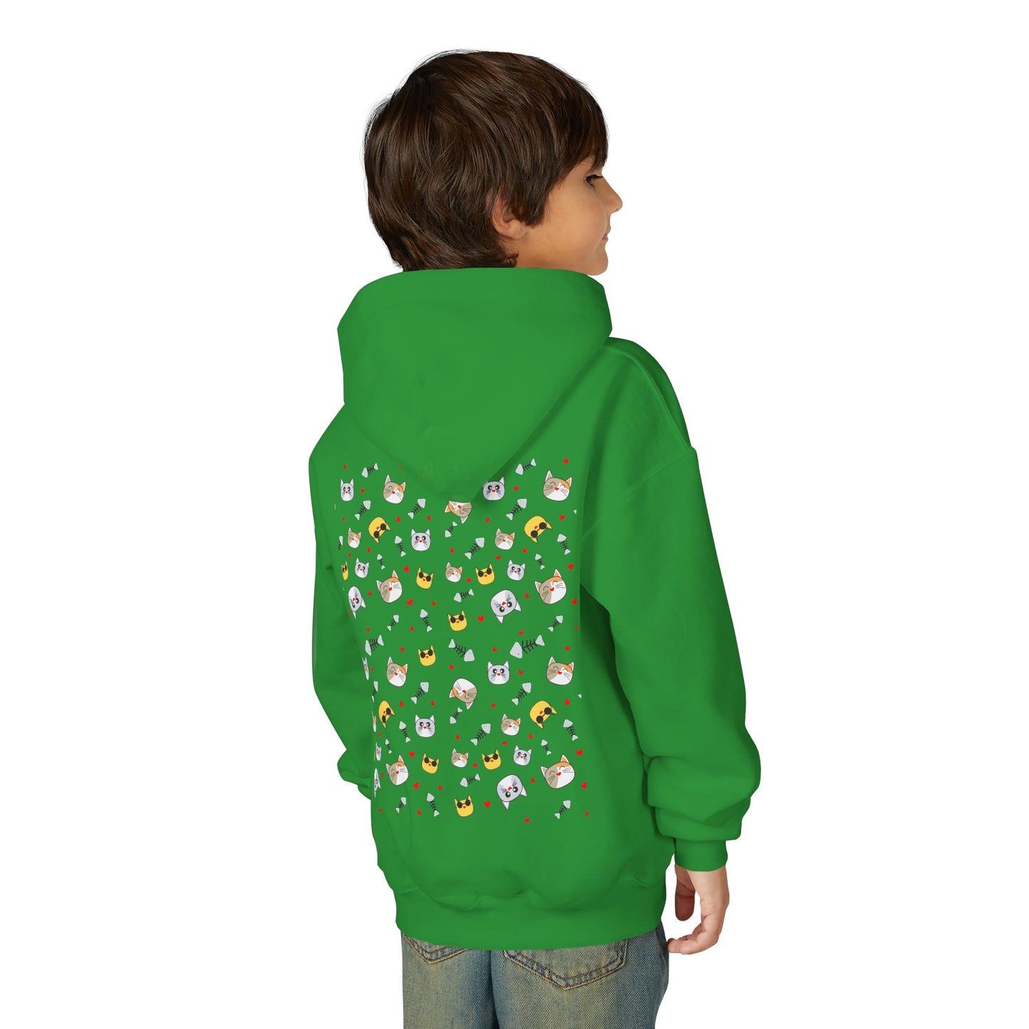 Adorable Cat Print Youth Hoodie - Perfect Gift for Young Cat Lovers!