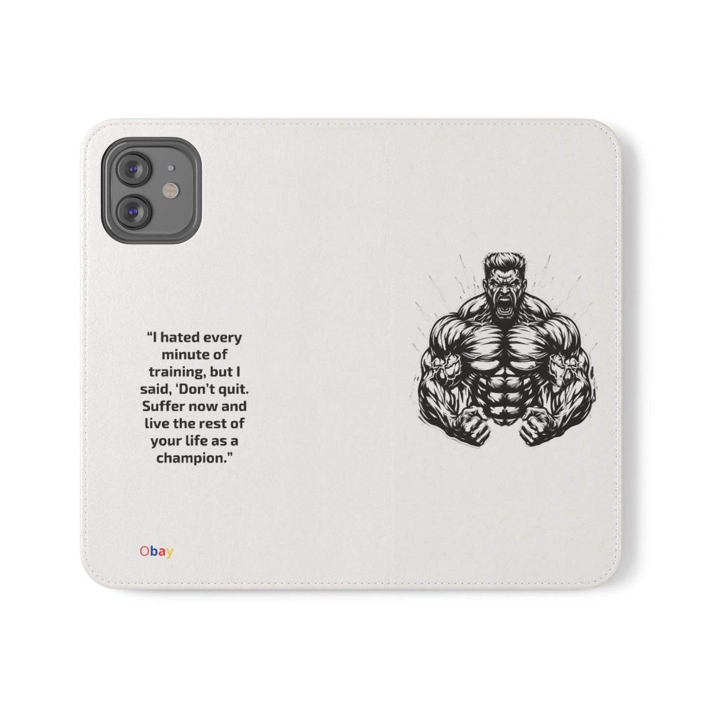 Champion's Motivational iPhone Flip Case | Inspirational Quote Phone Accessory for Fitness Enthusiasts