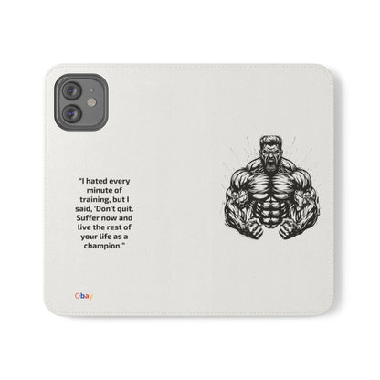 Champion's Motivational iPhone Flip Case | Inspirational Quote Phone Accessory for Fitness Enthusiasts