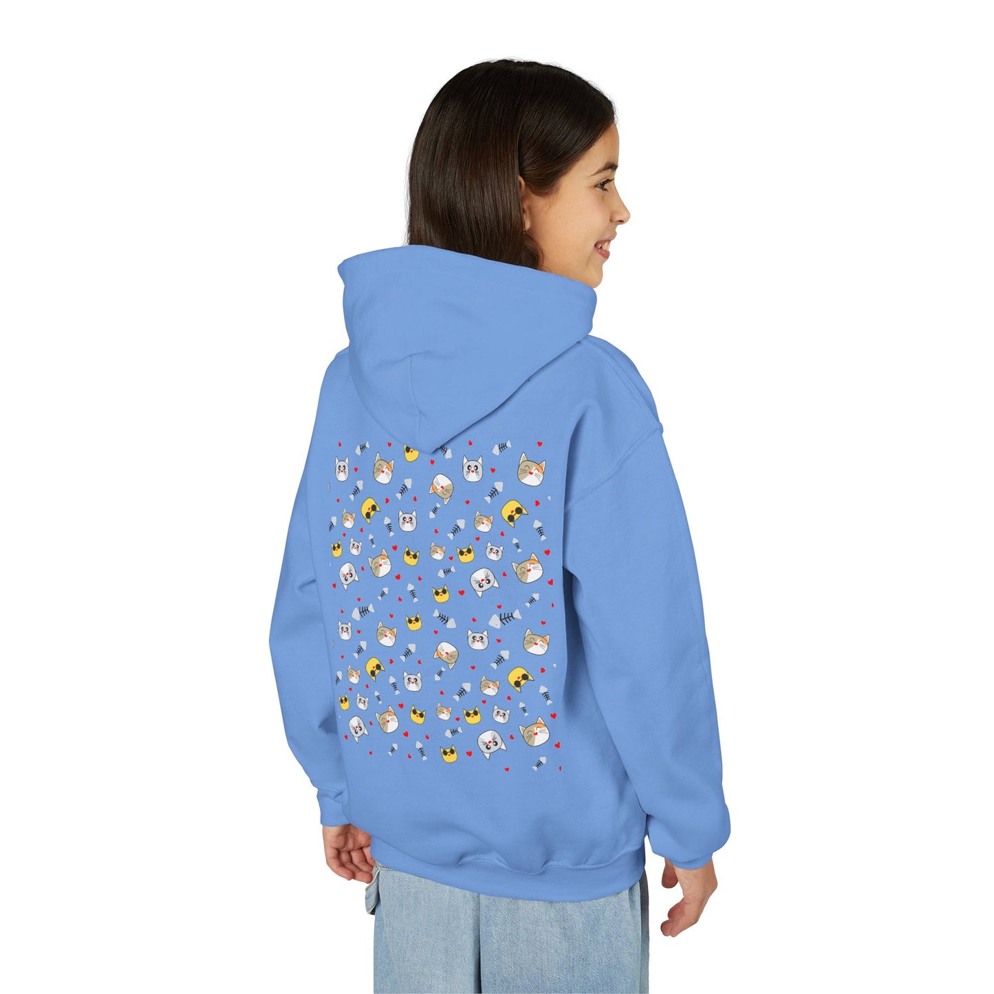 Adorable Cat Print Youth Hoodie - Perfect Gift for Young Cat Lovers!