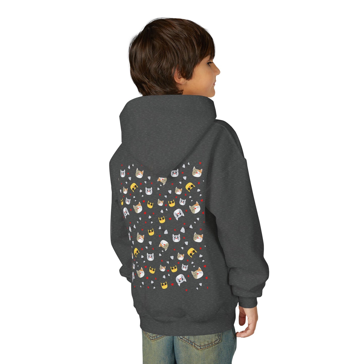 Adorable Cat Print Youth Hoodie - Perfect Gift for Young Cat Lovers!