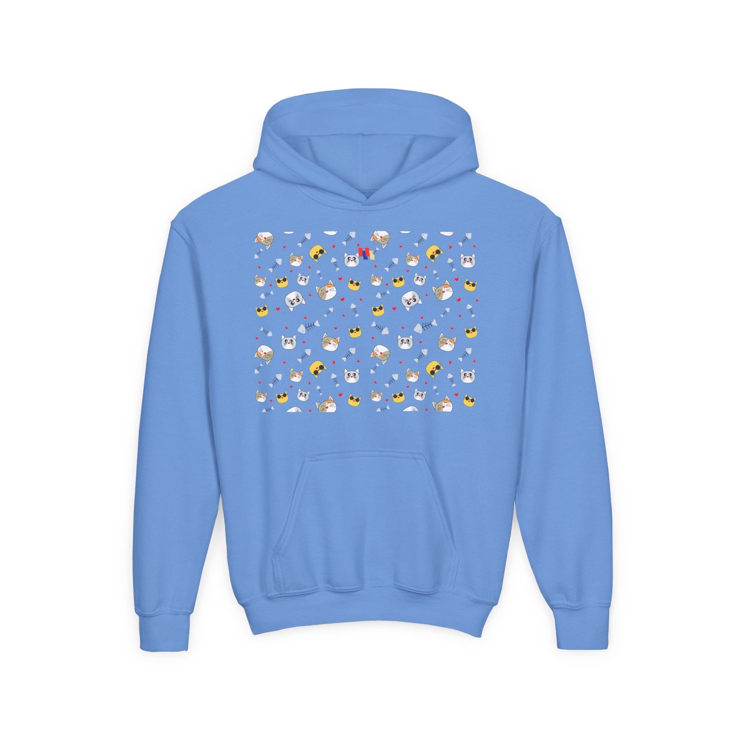 Adorable Cat Print Youth Hoodie - Perfect Gift for Young Cat Lovers!