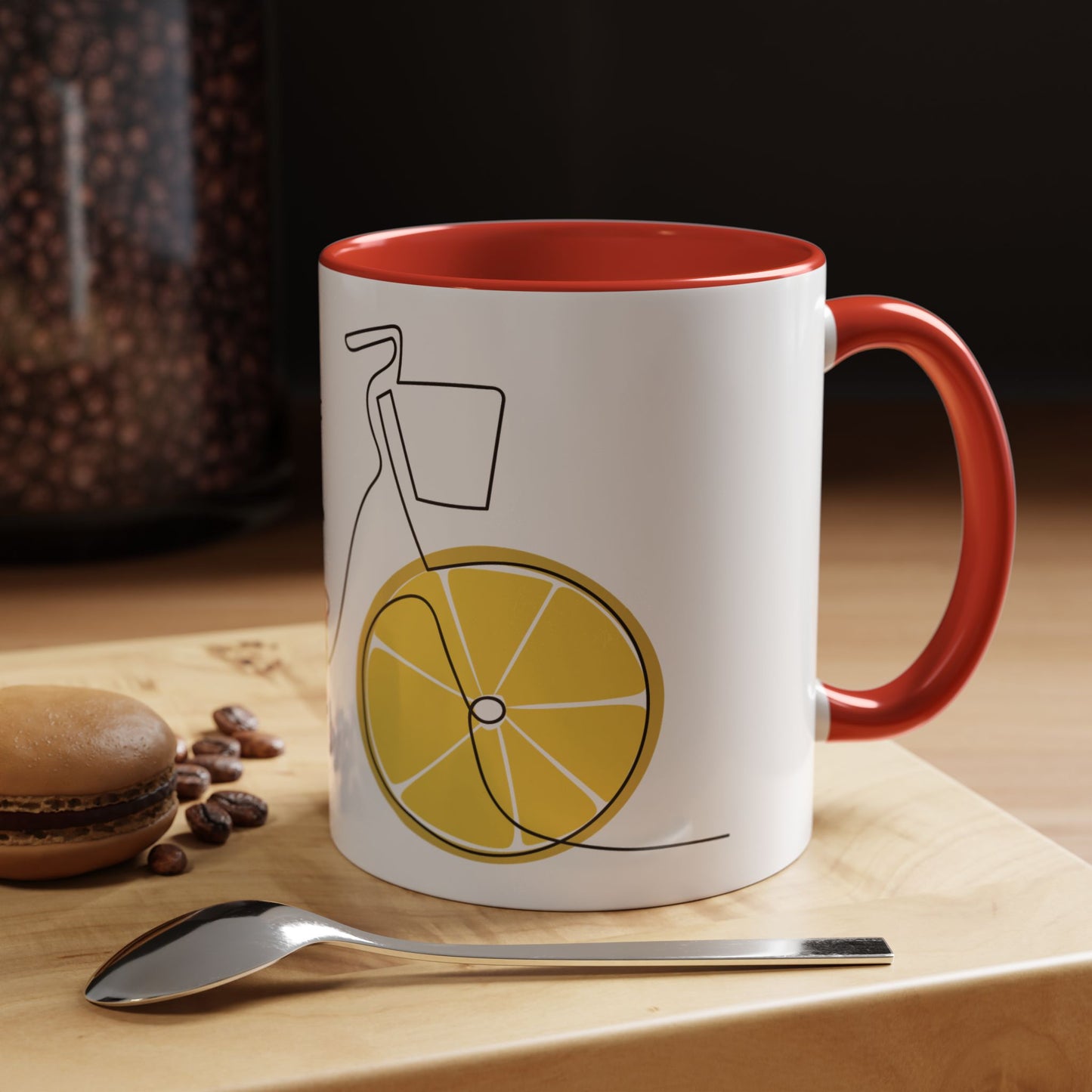 Lemon Bicycle Mug - Whimsical Coffee Cup with Black Handle
