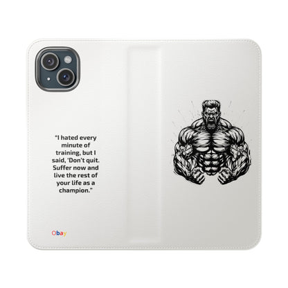 Champion's Motivational iPhone Flip Case | Inspirational Quote Phone Accessory for Fitness Enthusiasts