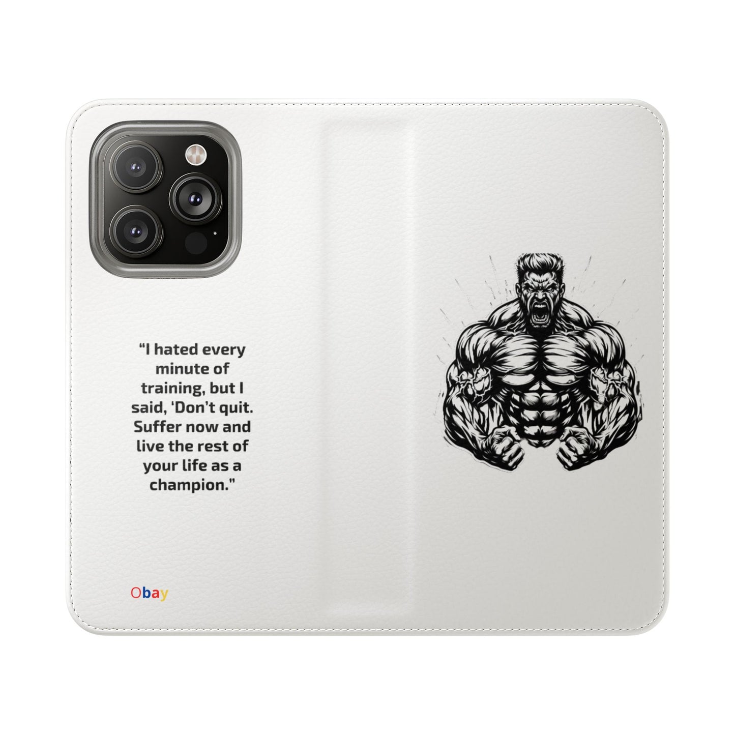 Champion's Motivational iPhone Flip Case | Inspirational Quote Phone Accessory for Fitness Enthusiasts