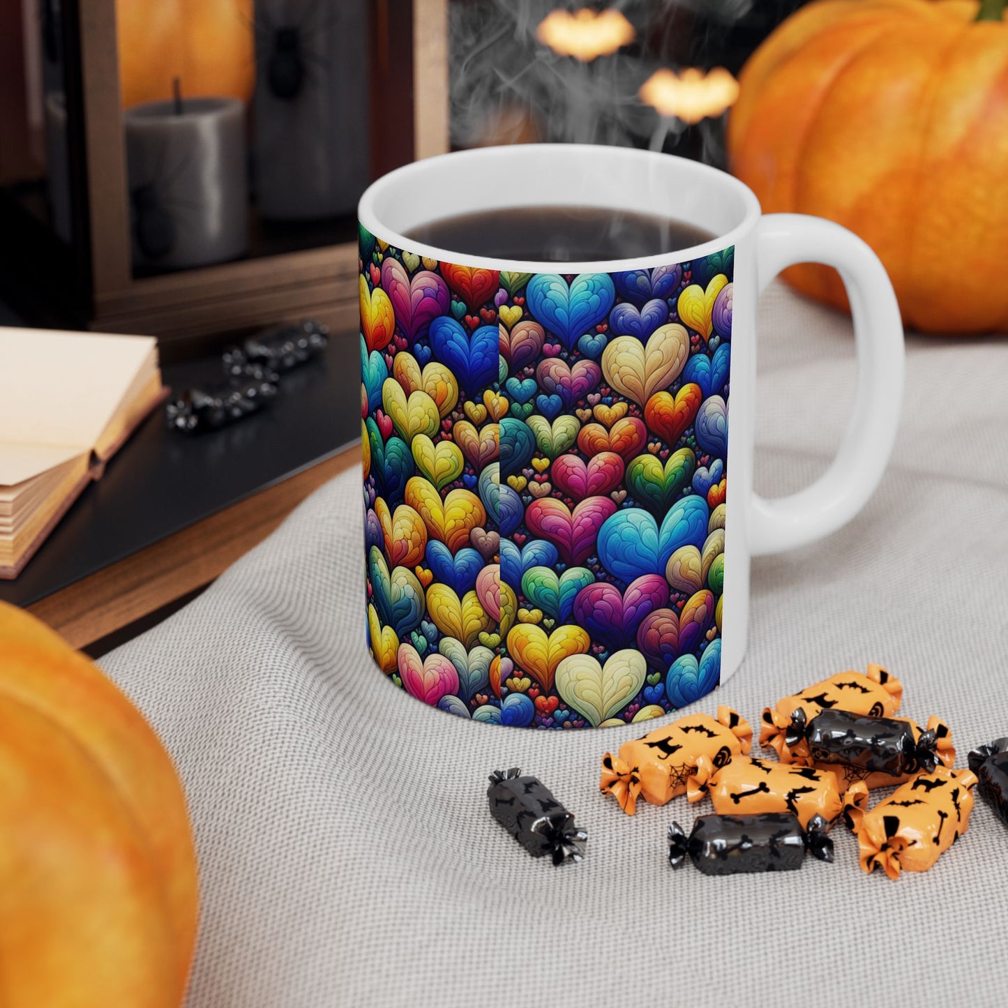 Colorful Hearts Ceramic Mug - Perfect for Coffee & Tea Lovers