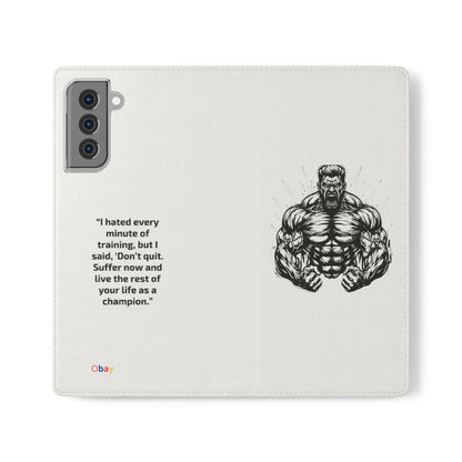 Champion's Motivational iPhone Flip Case | Inspirational Quote Phone Accessory for Fitness Enthusiasts