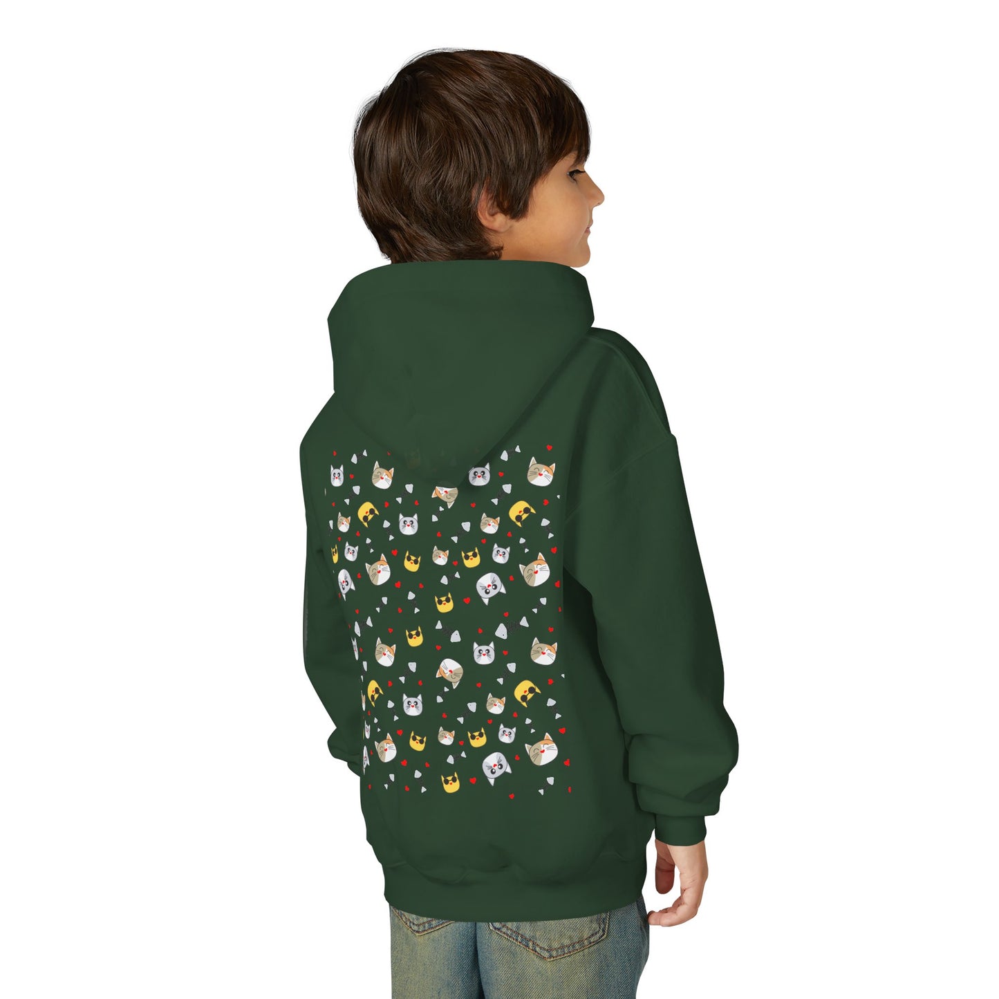 Adorable Cat Print Youth Hoodie - Perfect Gift for Young Cat Lovers!