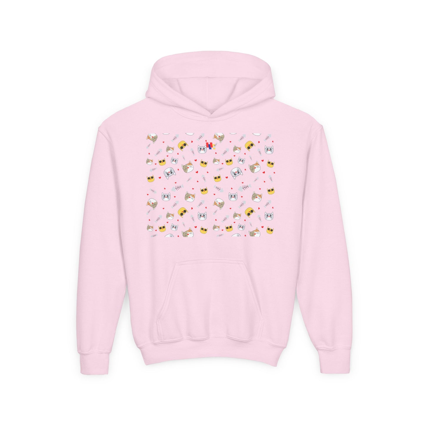Adorable Cat Print Youth Hoodie - Perfect Gift for Young Cat Lovers!