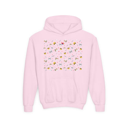 Adorable Cat Print Youth Hoodie - Perfect Gift for Young Cat Lovers!