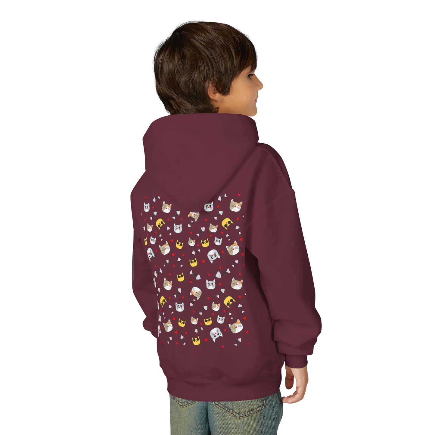 Adorable Cat Print Youth Hoodie - Perfect Gift for Young Cat Lovers!