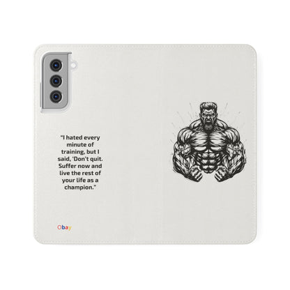 Champion's Motivational iPhone Flip Case | Inspirational Quote Phone Accessory for Fitness Enthusiasts