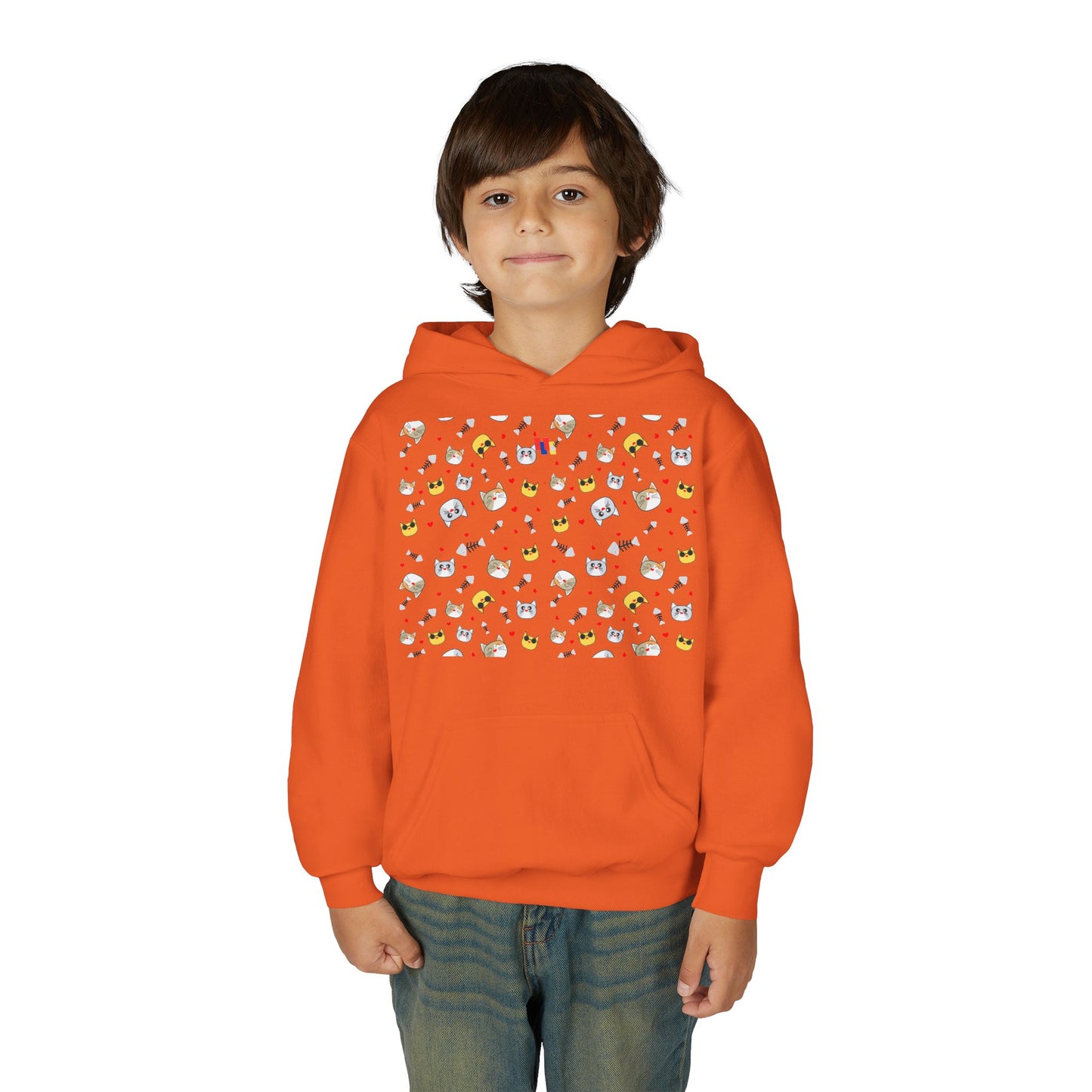 Adorable Cat Print Youth Hoodie - Perfect Gift for Young Cat Lovers!