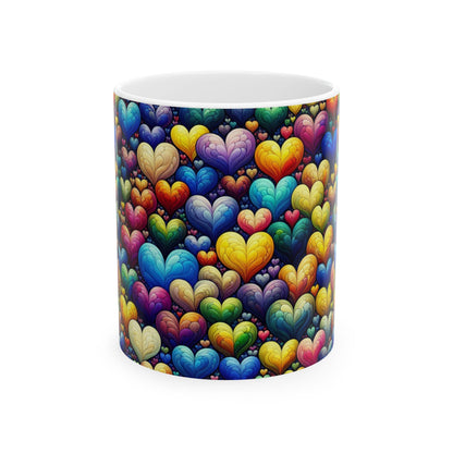 Colorful Hearts Ceramic Mug - Perfect for Coffee & Tea Lovers