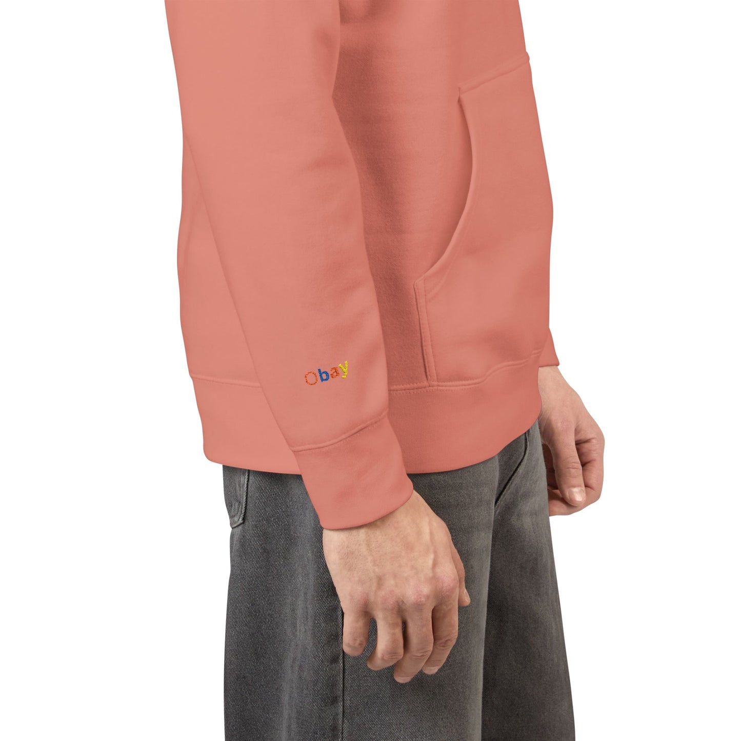 Obay Soft Peach Embroidered Fleece Hoodie | Cozy Unisex Layer for Spring Style & Everyday Comfort