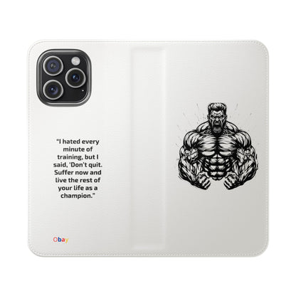 Champion's Motivational iPhone Flip Case | Inspirational Quote Phone Accessory for Fitness Enthusiasts