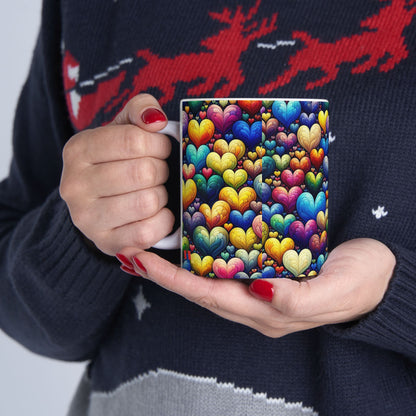 Colorful Hearts Ceramic Mug - Perfect for Coffee & Tea Lovers