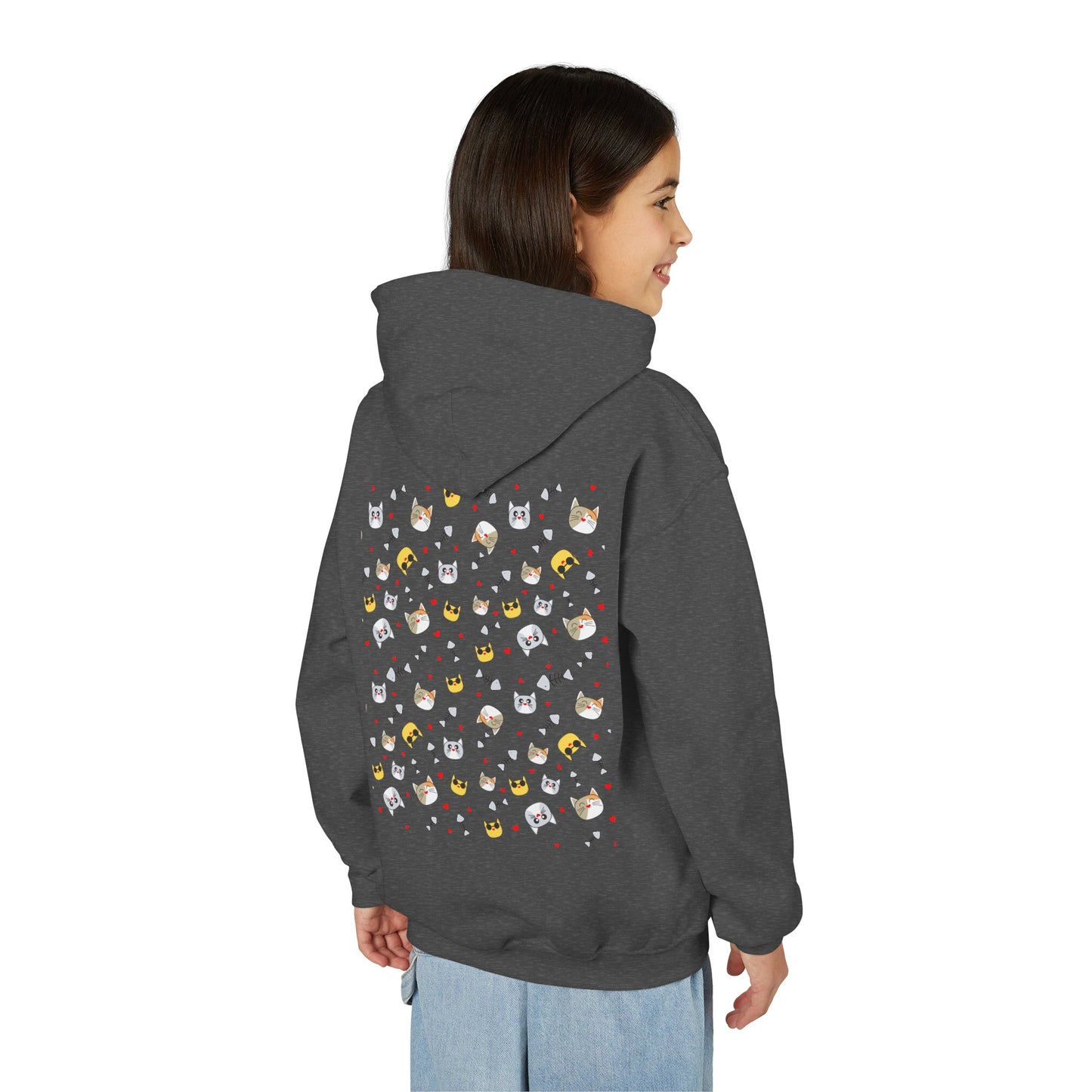 Adorable Cat Print Youth Hoodie - Perfect Gift for Young Cat Lovers!