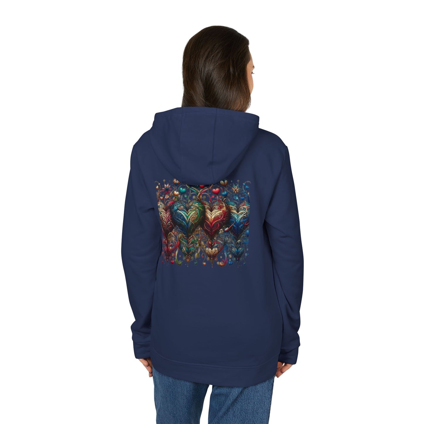 Vibrant Heart Print Hoodie - Cozy Unisex Fleece for Every Adventure