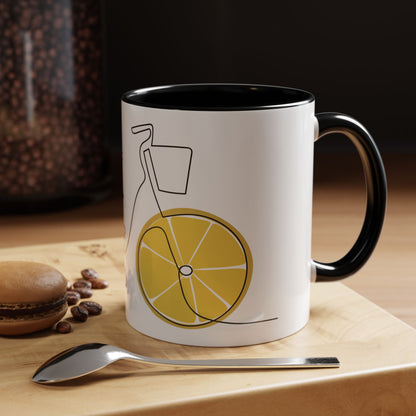 Lemon Bicycle Mug - Whimsical Coffee Cup with Black Handle