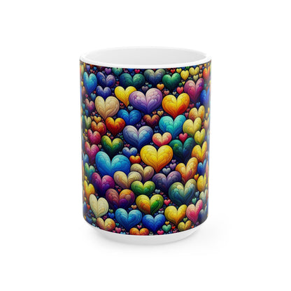 Colorful Hearts Ceramic Mug - Perfect for Coffee & Tea Lovers
