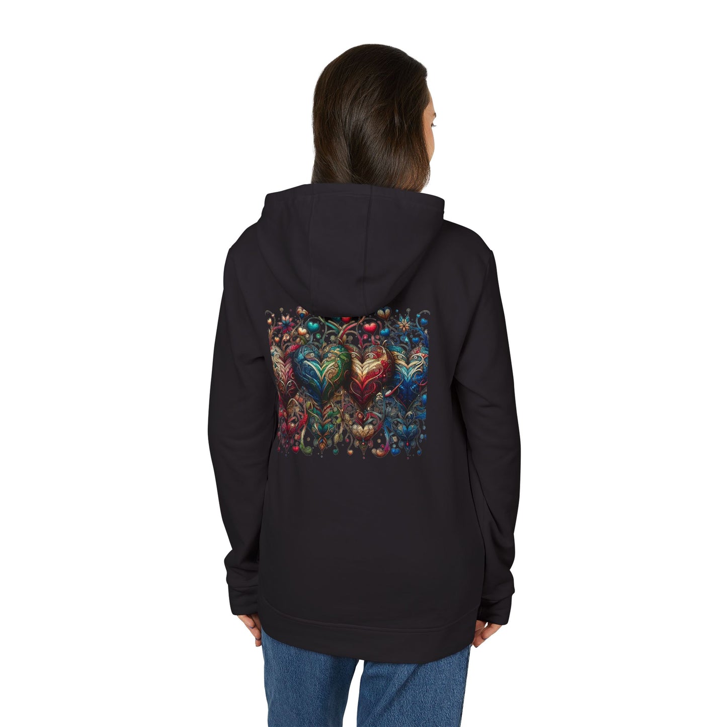 Vibrant Heart Print Hoodie - Cozy Unisex Fleece for Every Adventure