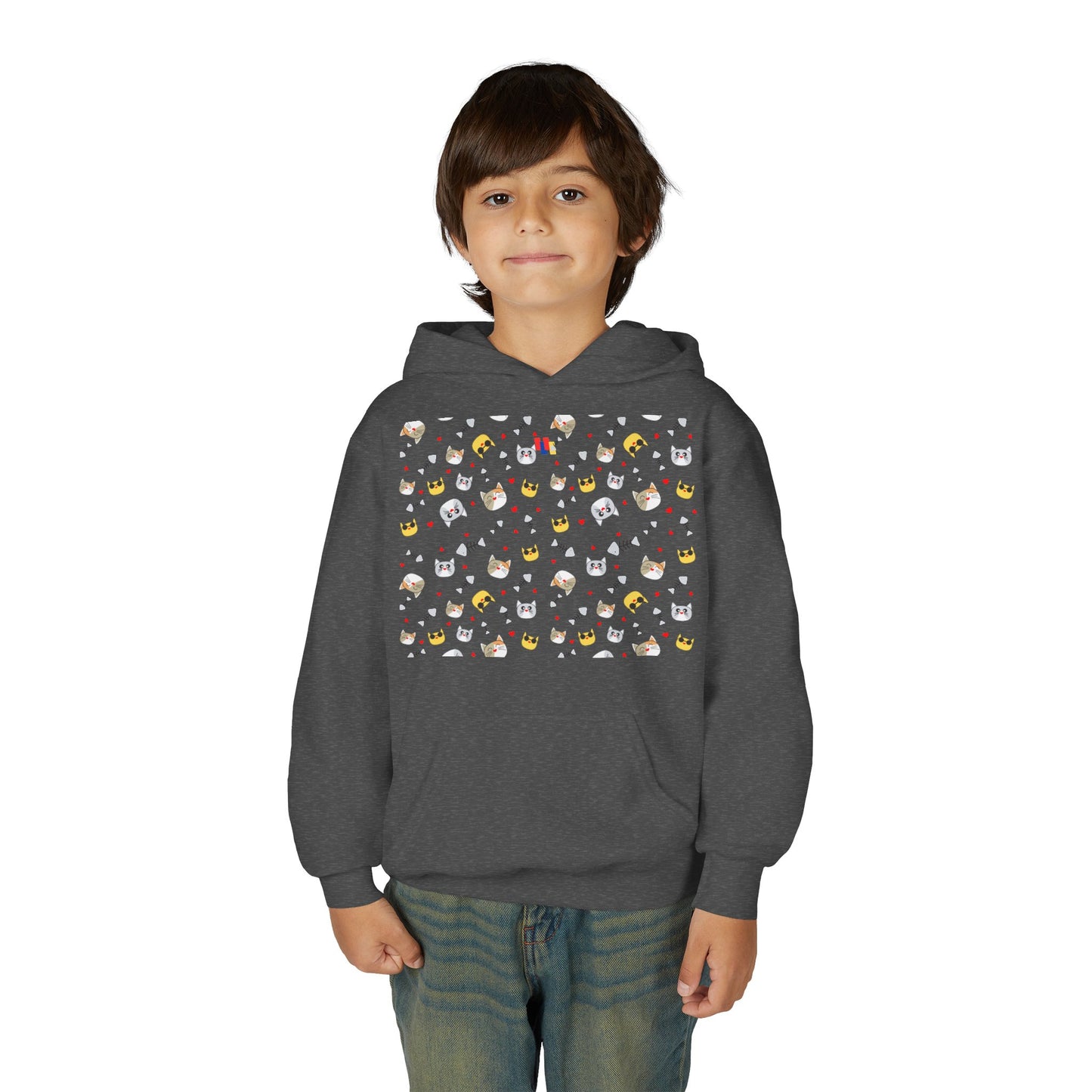 Adorable Cat Print Youth Hoodie - Perfect Gift for Young Cat Lovers!