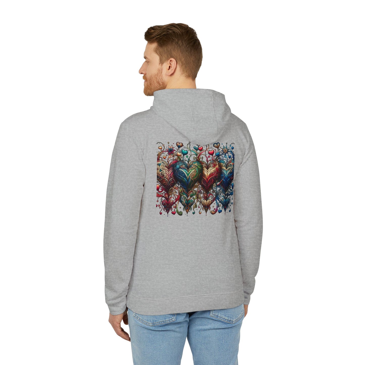 Vibrant Heart Print Hoodie - Cozy Unisex Fleece for Every Adventure