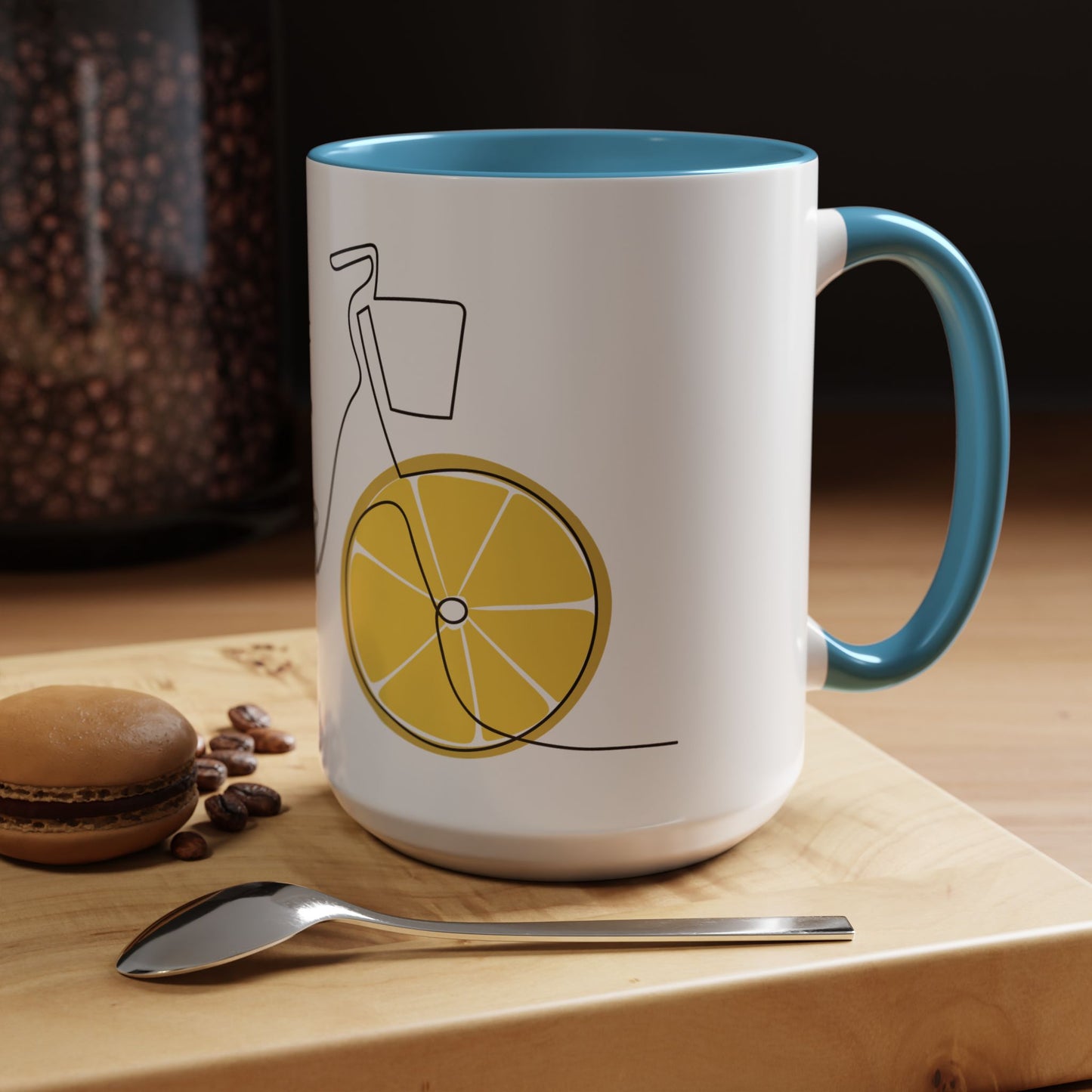 Lemon Bicycle Mug - Whimsical Coffee Cup with Black Handle