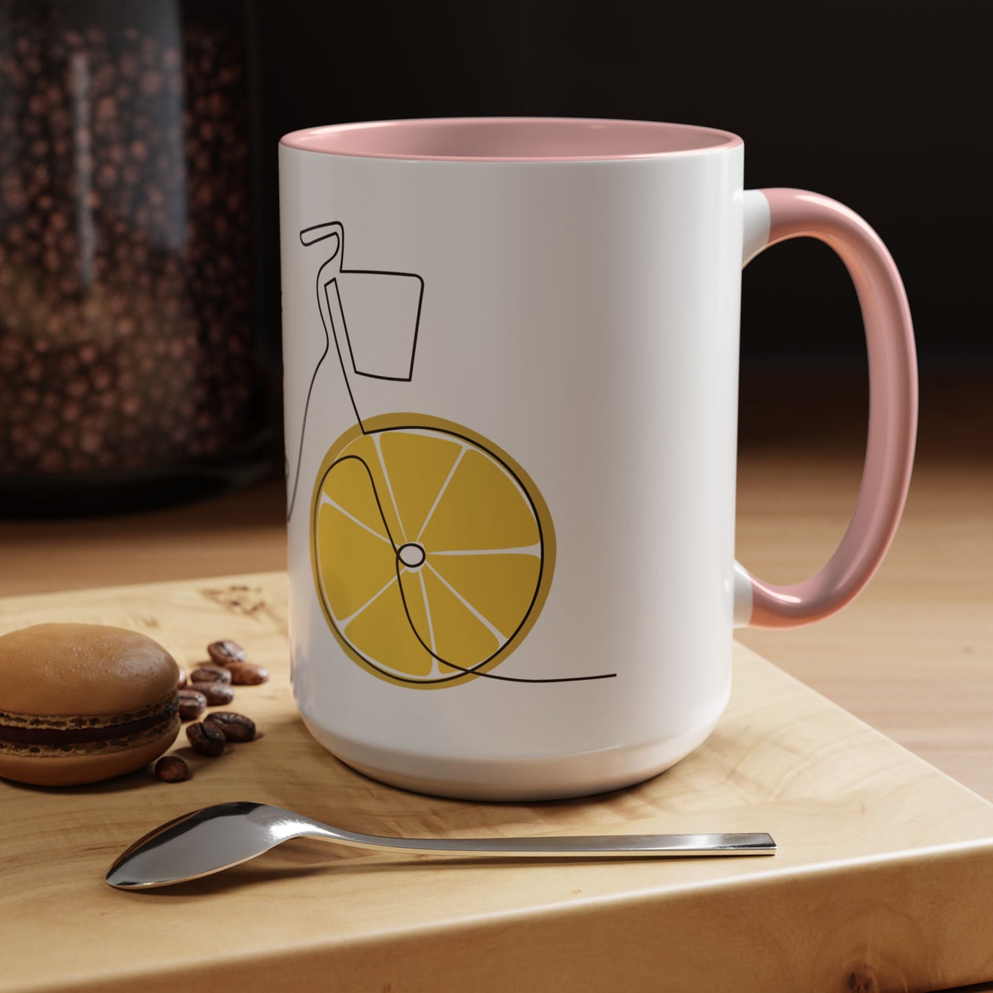 Lemon Bicycle Mug - Whimsical Coffee Cup with Black Handle