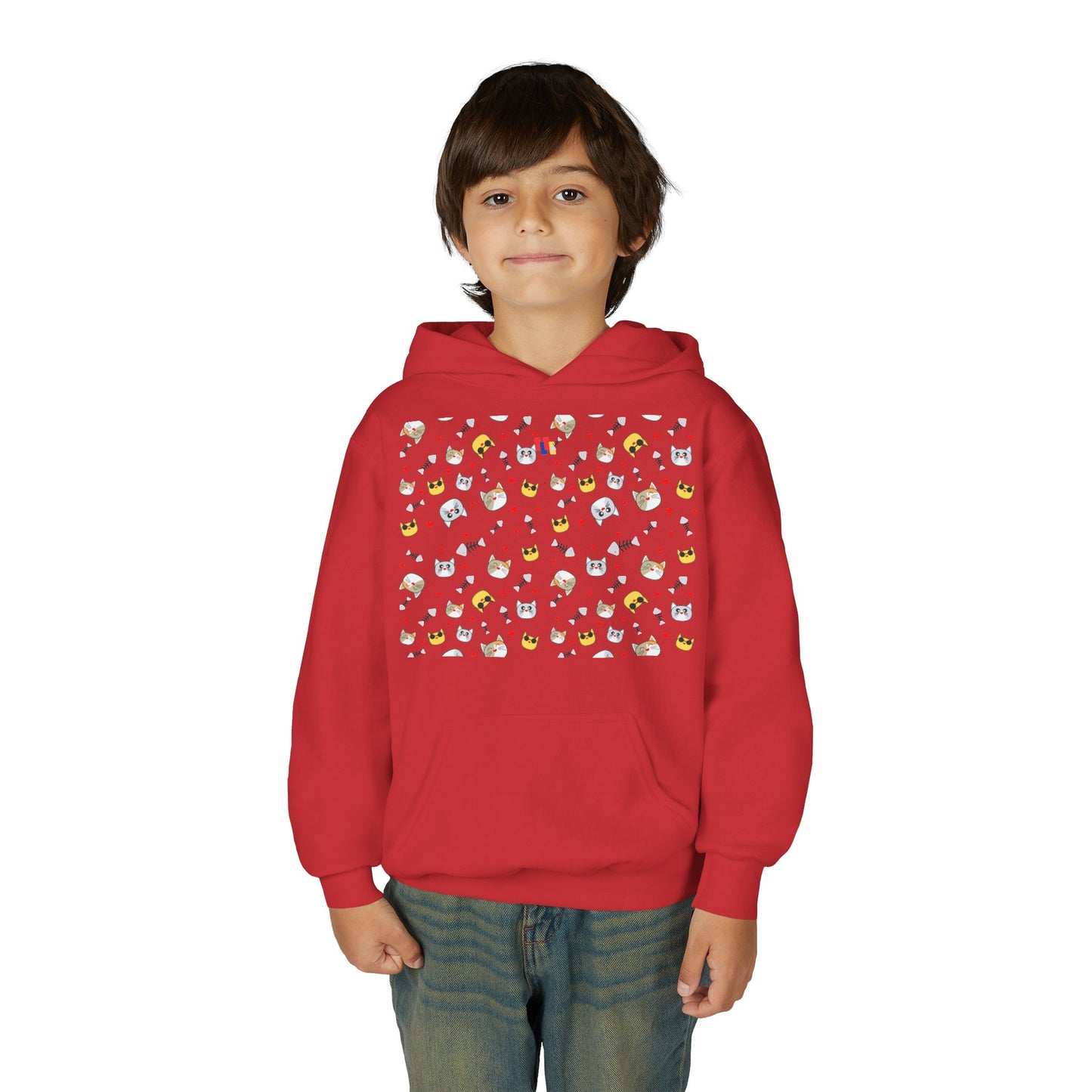 Adorable Cat Print Youth Hoodie - Perfect Gift for Young Cat Lovers!