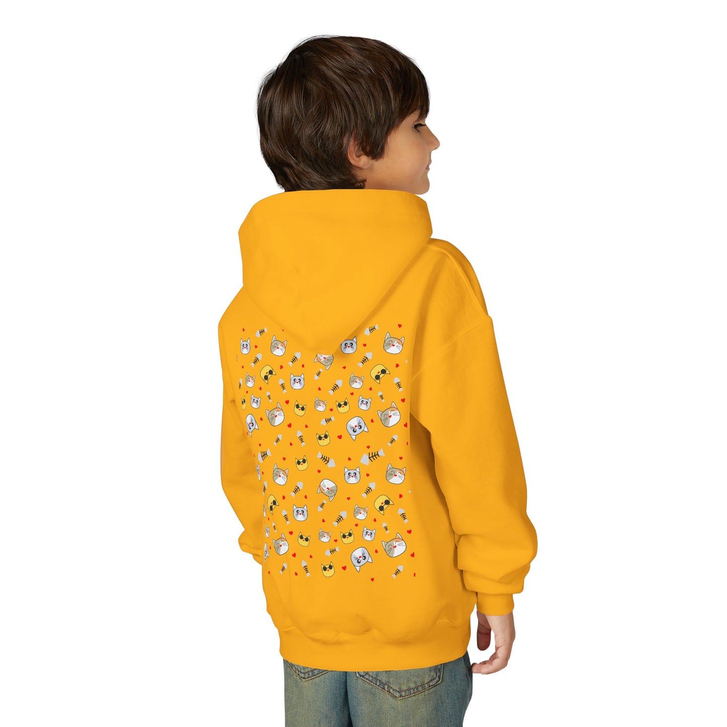 Adorable Cat Print Youth Hoodie - Perfect Gift for Young Cat Lovers!