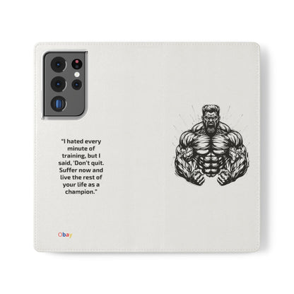 Champion's Motivational iPhone Flip Case | Inspirational Quote Phone Accessory for Fitness Enthusiasts