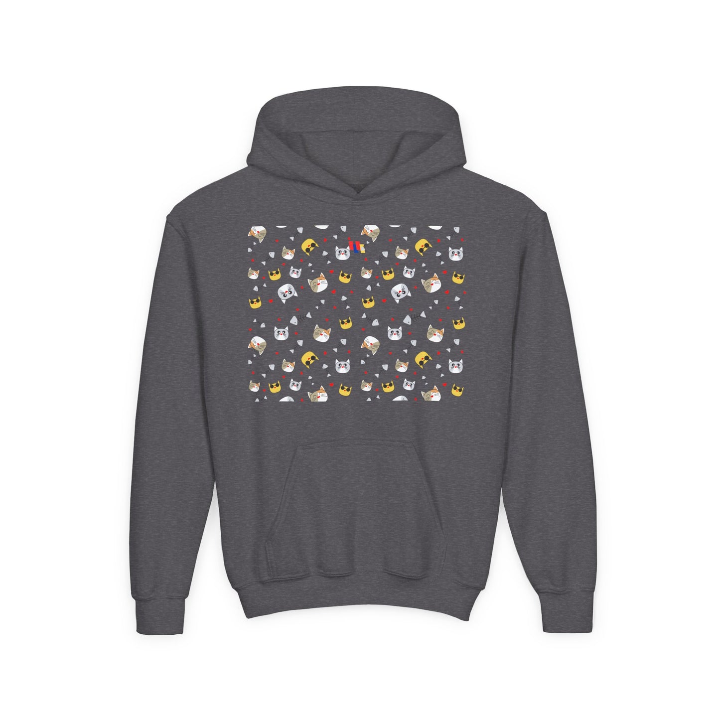 Adorable Cat Print Youth Hoodie - Perfect Gift for Young Cat Lovers!